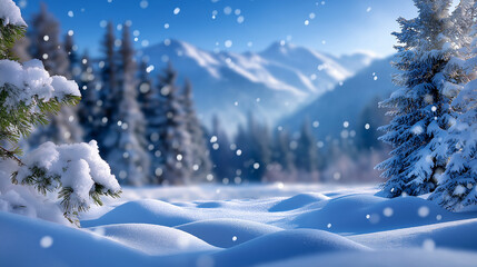 Fototapeta premium Enchanting winter landscape, pine trees heavily laden with snow cold.