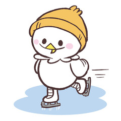 スケート滑る白い鳥のイラスト