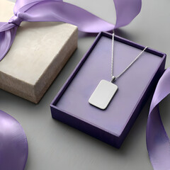 Silver pendant necklace with purple ribbon gift box

