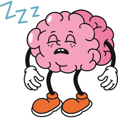 Cartoon Brain Character Sleeping Soundly With Zzz Symbols Floating Above In Light Blue And Pink Tones With A White Background