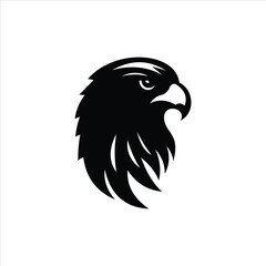 Black Eagle Head Side Profile Logo With Sharp Beak And Feathers