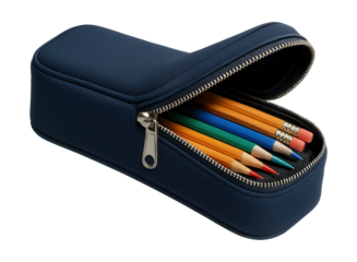 Zippered pencil case for easy transport of pens and pencils in a backpack.