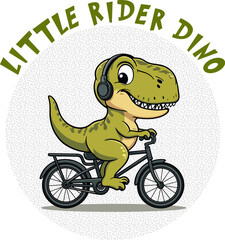 Cute Dinosaur Riding Bicycle While Wearing Headphones.