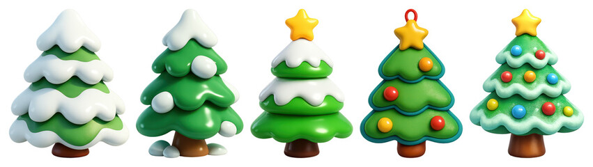 Naklejka premium PNG Festive cartoon Christmas tree collection, element set on transparent background