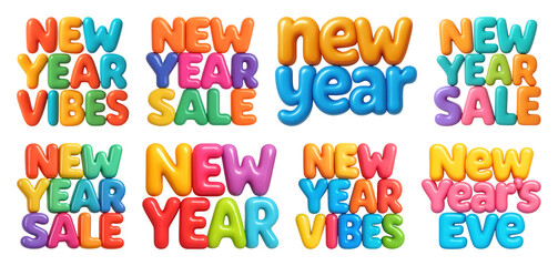 Fototapeta premium PNG Colorful New Year celebration text, element set on transparent background