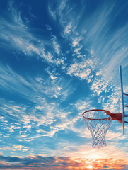 Basketball hoop under the blue sky