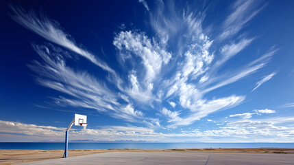 Basketball hoop under the blue sky