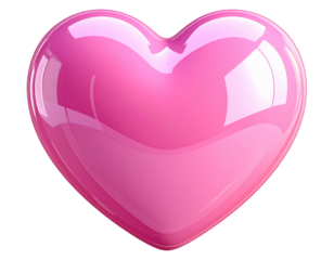  A smooth, glossy pink heart with soft reflections and subtle lighting, centered composition, 3D-rendered appearance with realistic shine and genransparent 