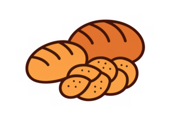 Bakery fresh bread icon. Presenting various baked goods including a loaf, a baguette, and braided challah. Transparent background
