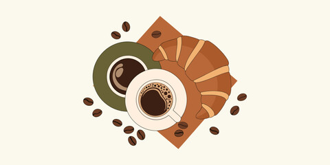 Coffee Break Delight A Moment of Bliss with Freshly Brewed Coffee and a Delicious Croissant