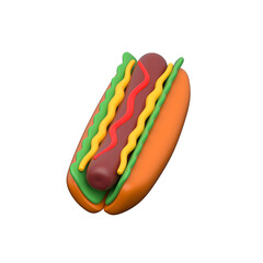 Tasty 3D hot dog icon with sausage and mustard