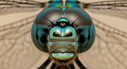 Extreme Close-Up of a Dragonflys Head with Intricate Eye Details.