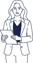 Business professional silhouette vector illustration holding document, corporate character design, office attire blazer, minimal line drawing flat artwork