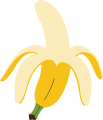 “Cartoon peeled banana fruit vector illustration, tropical yellow food icon design, healthy snack nutrition symbol isolated flat artwork collection”