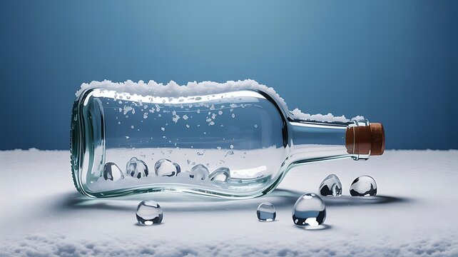 Frosted Glass Bottle With Ice Crystals And Water Drops On Snow Surface - Powered by Adobe