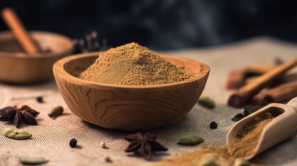 Coarse sea salt crystals in wooden bowl with spoon. Generative AI