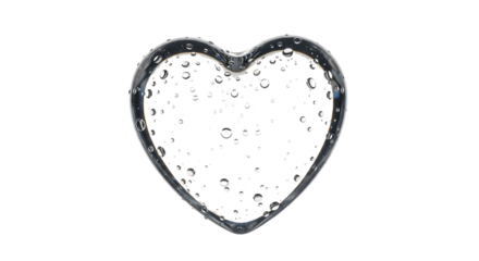 Clear Heart Shape Filled with Bubbles and Water Droplets, cutout, PNG isolated on white or transparent background