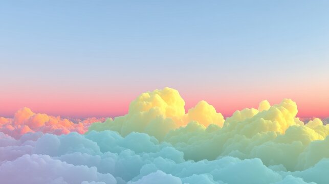Soft pastel clouds at sunset creating a serene and tranquil sky view with subtle gradients transitioning from pink to blue and yellow hues