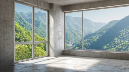 Fototapeta premium Empty room with panoramic mountain views.