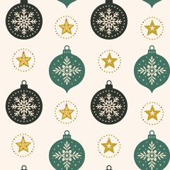 Fototapeta premium Christmas Snowflake Baubles and Stars Pattern