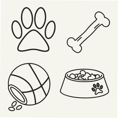 Paw print, bone, ball, and bowl icons perfect for petrelated designs, veterinary clinics, or animal care services