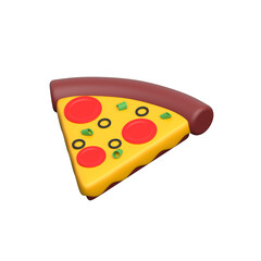 Delicious 3D pizza slice icon with cheese and toppings, modern illustration