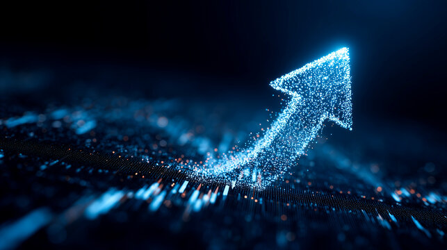 上昇する青いデジタルの光の矢印