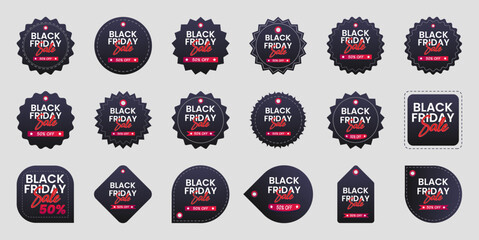 Set of black friday sale discount badges vector design