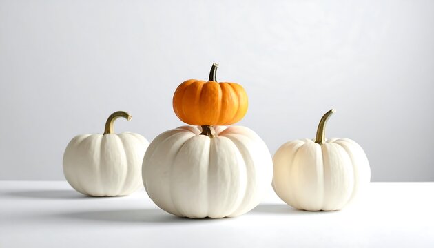 Elegant Autumn Arrangement - White and Orange Pumpkins on Display.