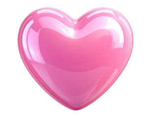 A smooth, glossy pink heart with soft reflections and subtle lighting, centered composition, 3D-rendered appearance with realistic shine and getransparent background, Generati
