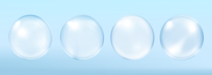 Collagen serum bubbles on blue background. Cosmetic essence. Concept skincare cosmetics solution. Vector realistic illustration
