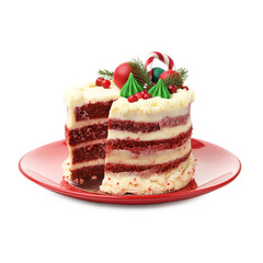 Tasty cake with Christmas decor isolated on white