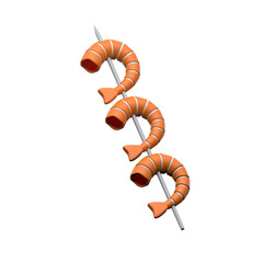 3D shrimp skewers icon ideal for seafood, bbq, and restaurant branding.
