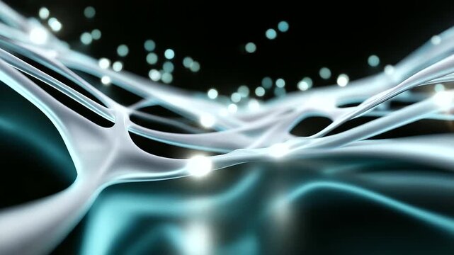 Defocused motion trails from virtual controllers forming organic luminous lines in the air, with copy space.