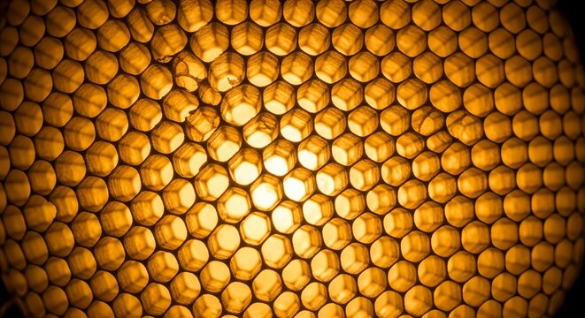 Golden honeycomb texture creating captivating patterns, ideal for nature-inspired designs, honey-related products, and organic branding projects, vibrant and warm