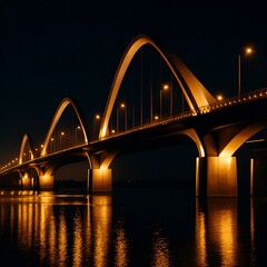 Naklejka premium Modern Architectural Curved Bridge Over Water at Night Long Exposure
