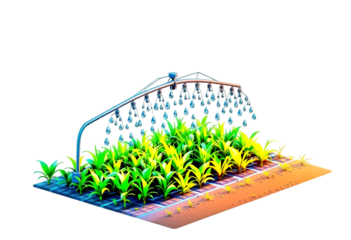 Automated Garden Irrigation System Watering Green Crops in Modern Agriculture