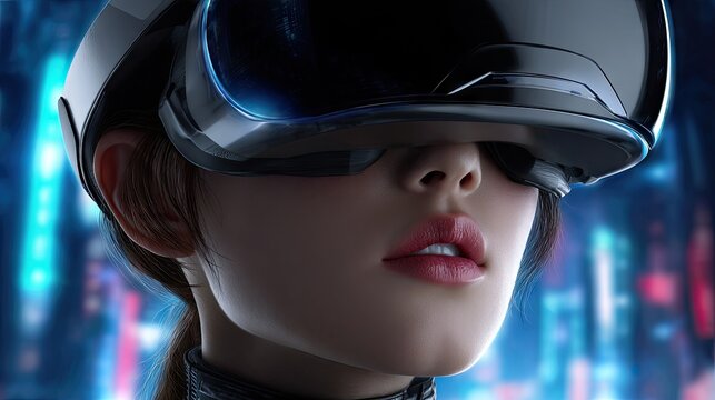 Woman wearing vr headset modern technology digital illustration