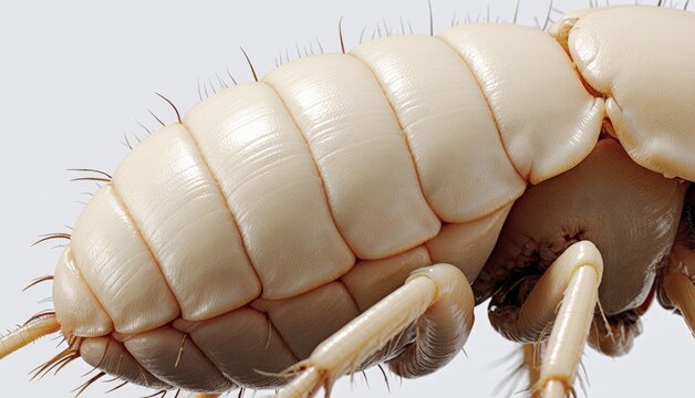 Close look at a giant isopod revealing fascinating details of its segmented body