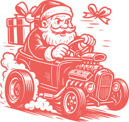 Santa Claus Driving Hotroad Car Vector