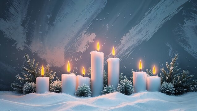 Candles in a winter landscape with snow - Powered by Adobe