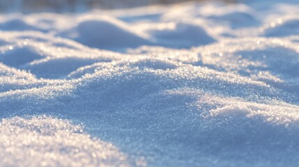 Gentle Snow Covering a Ground Surface with Soft Illumination Casting Sparkles in a Winter Landscape Scene Near a Sunset Sky