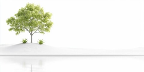 Obraz premium Serene Green Landscape: A solitary, vibrant tree stands gracefully amidst a tranquil, minimalist landscape, symbolizing growth, life, and the beauty of nature. 