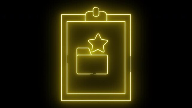 Yellow neon icon folder star clipboard