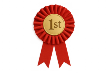 First place award ribbon symbolizing victory, success, achievement, and winning a prize in competition or contest