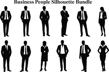 Professional business people silhouette bundle, vector illustration of executives and office workers in formal attire for corporate design projects