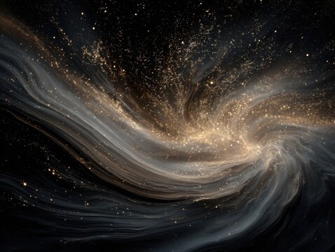 Cosmic Cloud Golden Dust Swirling Galaxy Glittering Particles Dark Universe Stellar Formation Abstract Space Background