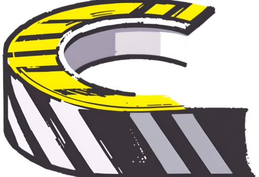 Abstract Curved Traffic Barrier with Yellow and Black Stripes in Urban Setting