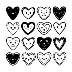 Cute heart illustrations with smiling faces in various designs ideal for decoration or children s art projects