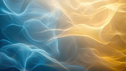 Fototapeta premium Laser coherence length interference patterns abstract flowing waves cyan blue golden yellow light streams undulating transparent medium optical physics visualization